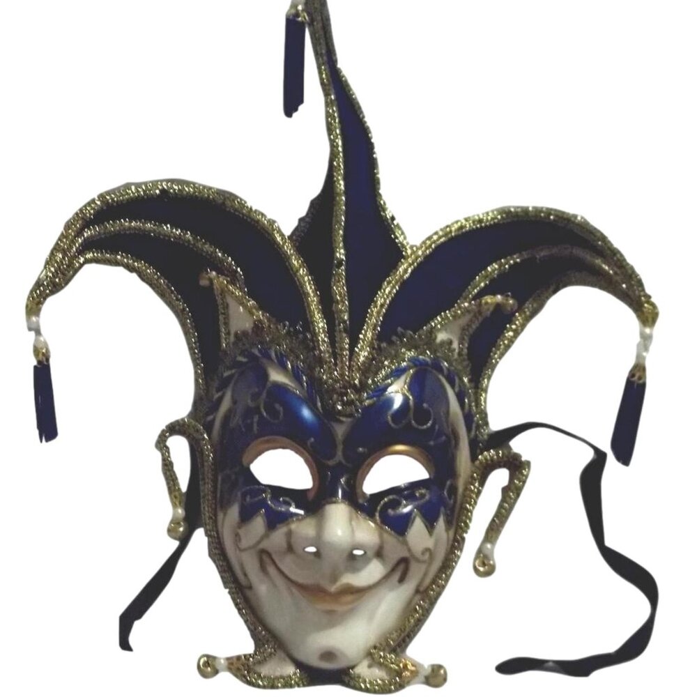 Jester Stick Mask Blue Decorate or Wear Mardi Gras Masquerade Mask Wall Hanging